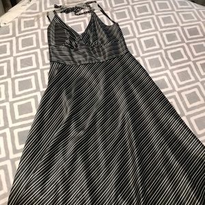 Black & silver stripe satin halter dress